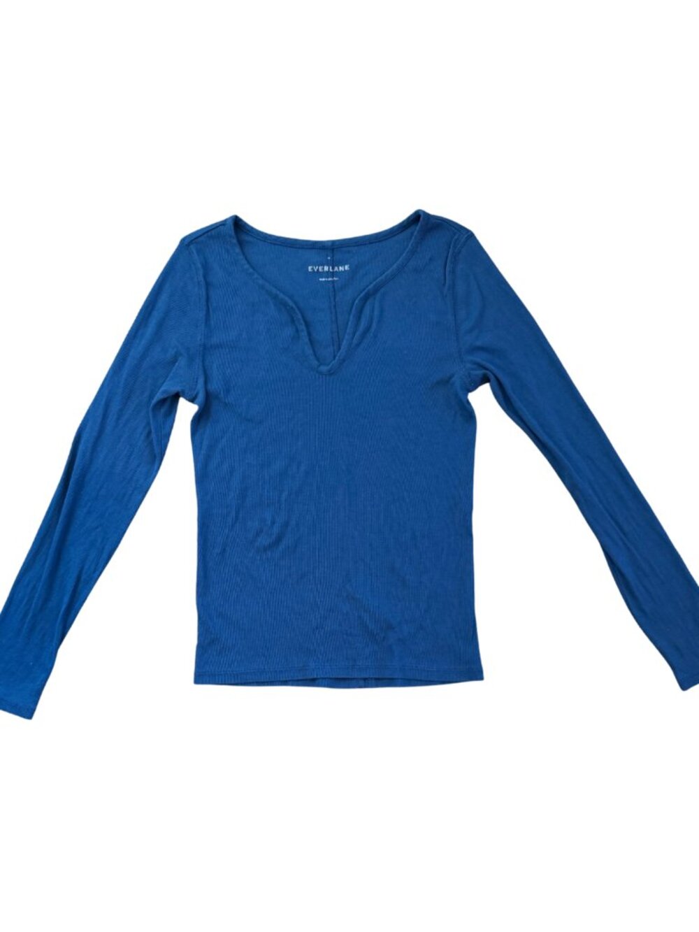 Everlane Ribbed Cotton Long Sleeve Tee Top Royal Blue Size Medium